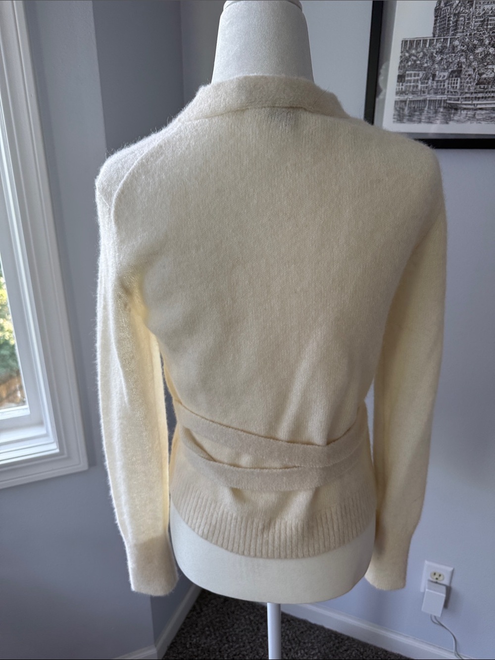 Everlane Alpaca Wrap Cream Wrap V-Neck Tie-Waist Sweater - Picture 9 of 11